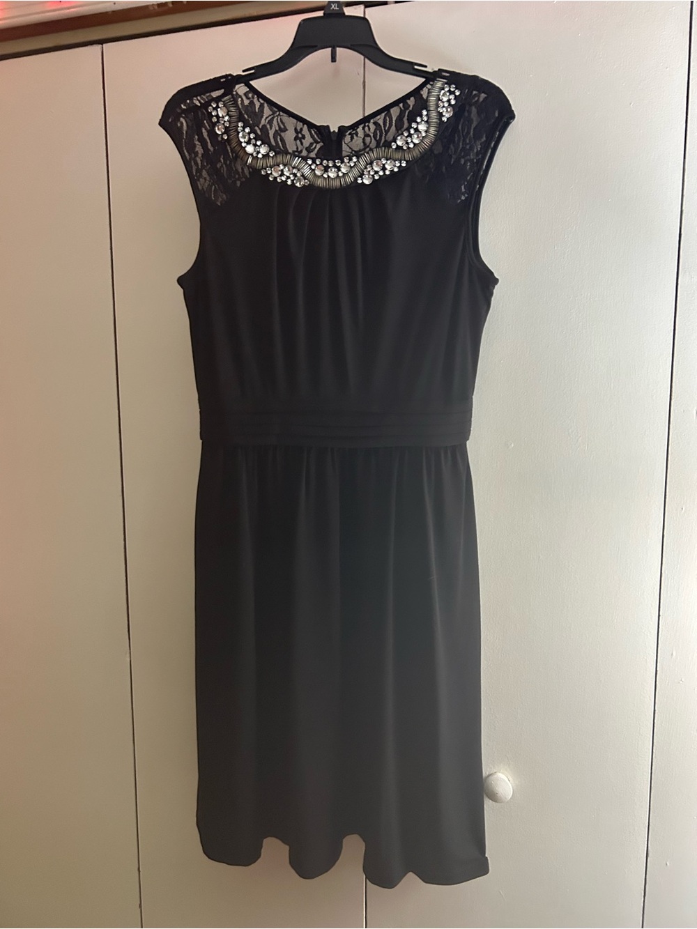 Ellen Tracy Black Beaded Lace Yoke Midi Dress